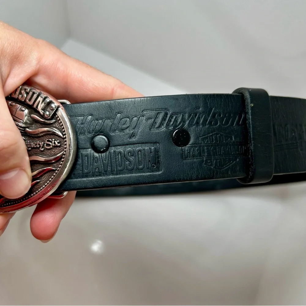 ✨✨SOLD✨✨Harley-Davidson Men’s Black Leather Belt with Harley Silver Buckle - Picture 4 of 8